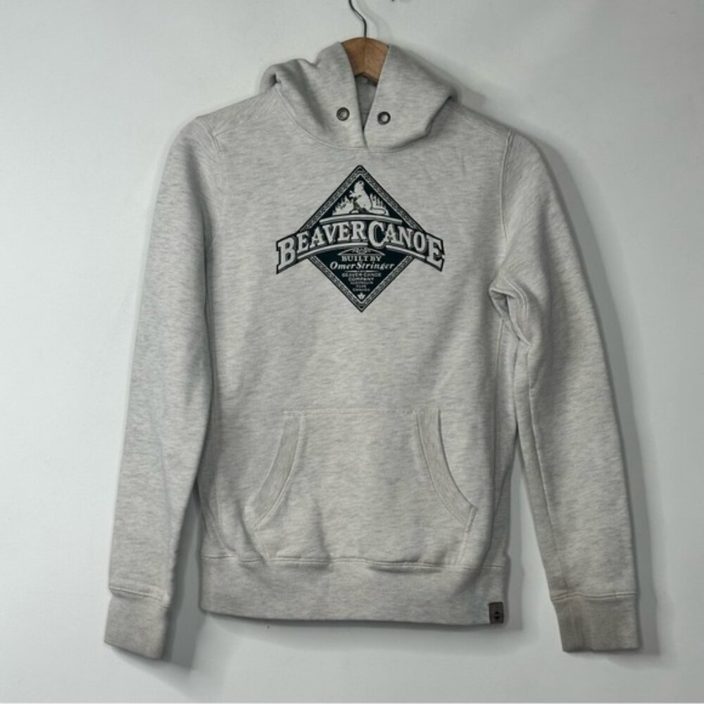 VTG Beaver Canoe Heathered White Pullover Hoodie Kids Size XL Kangaroo Pocket
